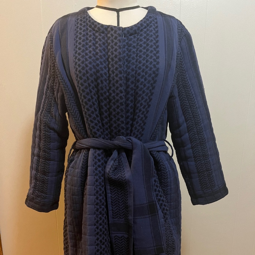 Cecilie Copenhagen Padded Quilted Coat Self Tie Belt Size 1 Medium Navy Black